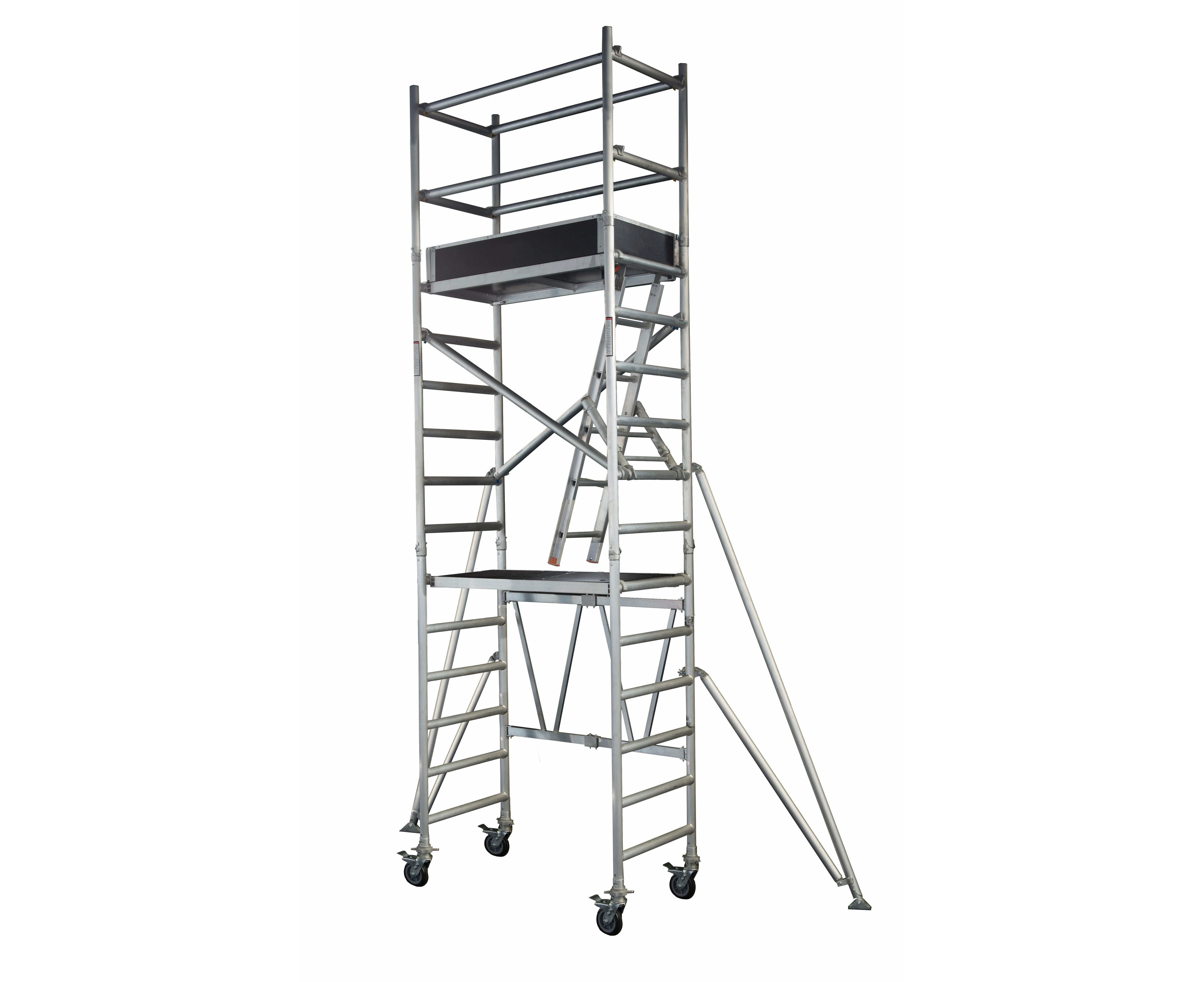 6m Reach Mobile Aluminium Scaffold (Base Unit + Extension Pack + Guardrail Pack + Adjustable wheels)