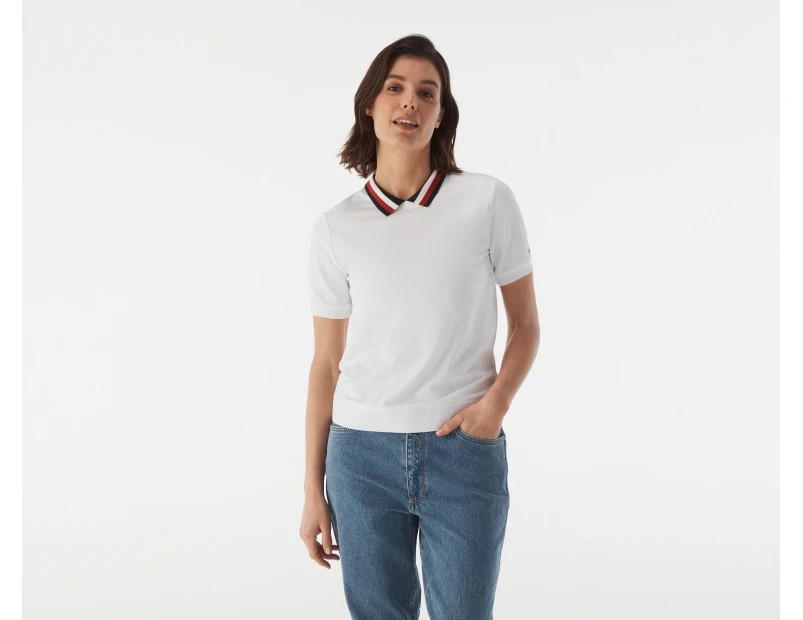 Tommy Hilfiger Women's Abby Relaxed Short Sleeve Polo Shirt - Fresh White