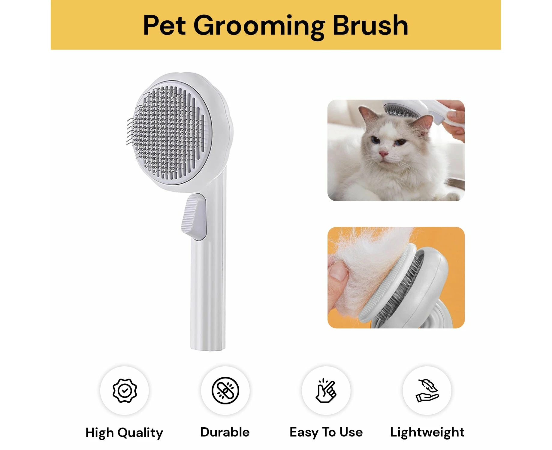 Self-Cleaning Pet Grooming Brush - White