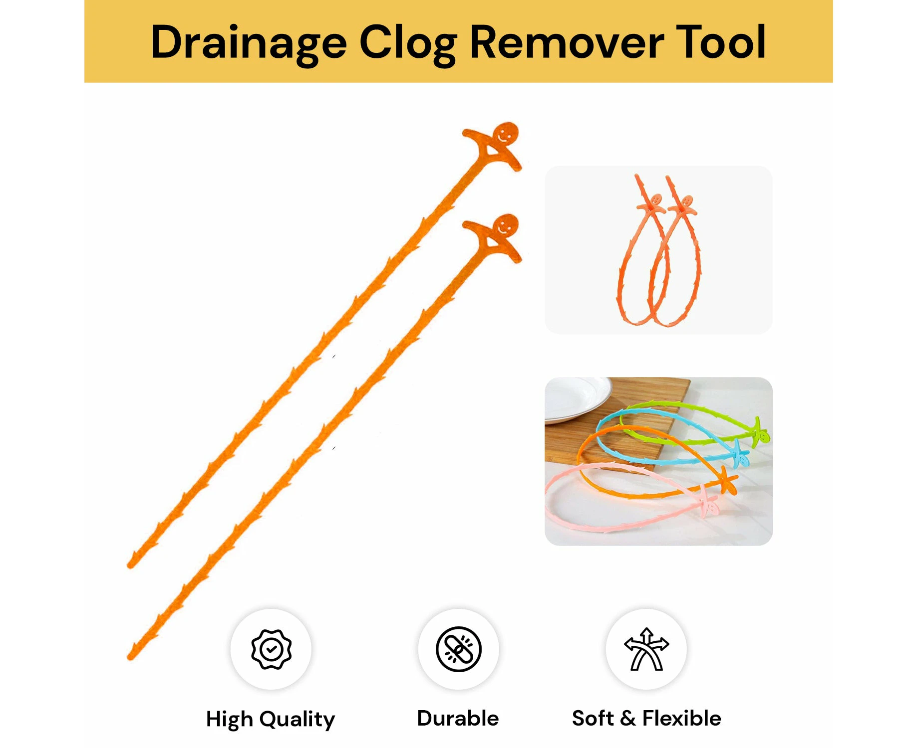 2PCs Drainage Clog Remover Tool - Orange