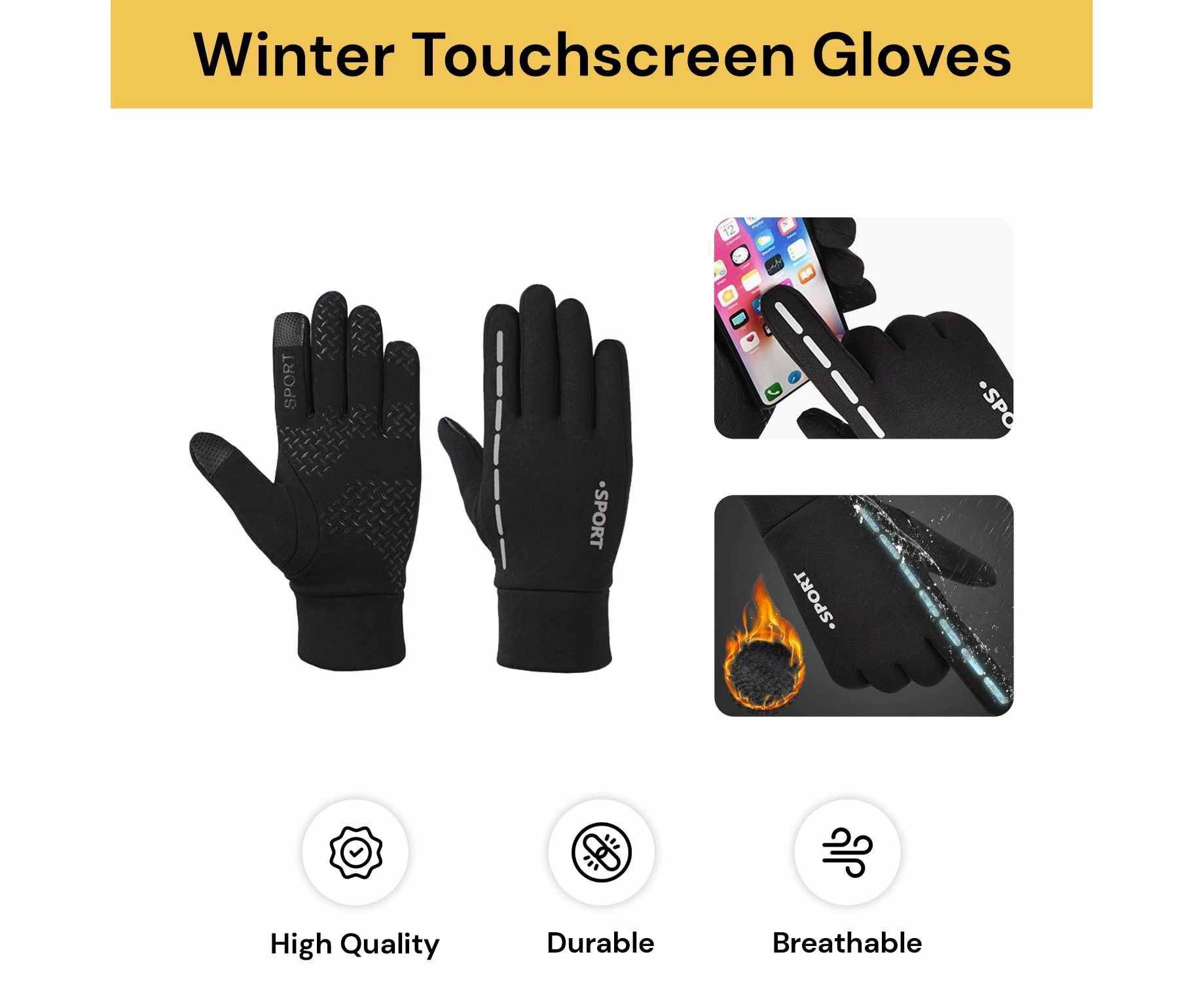 Pair Of Winter Touchscreen Gloves - Black