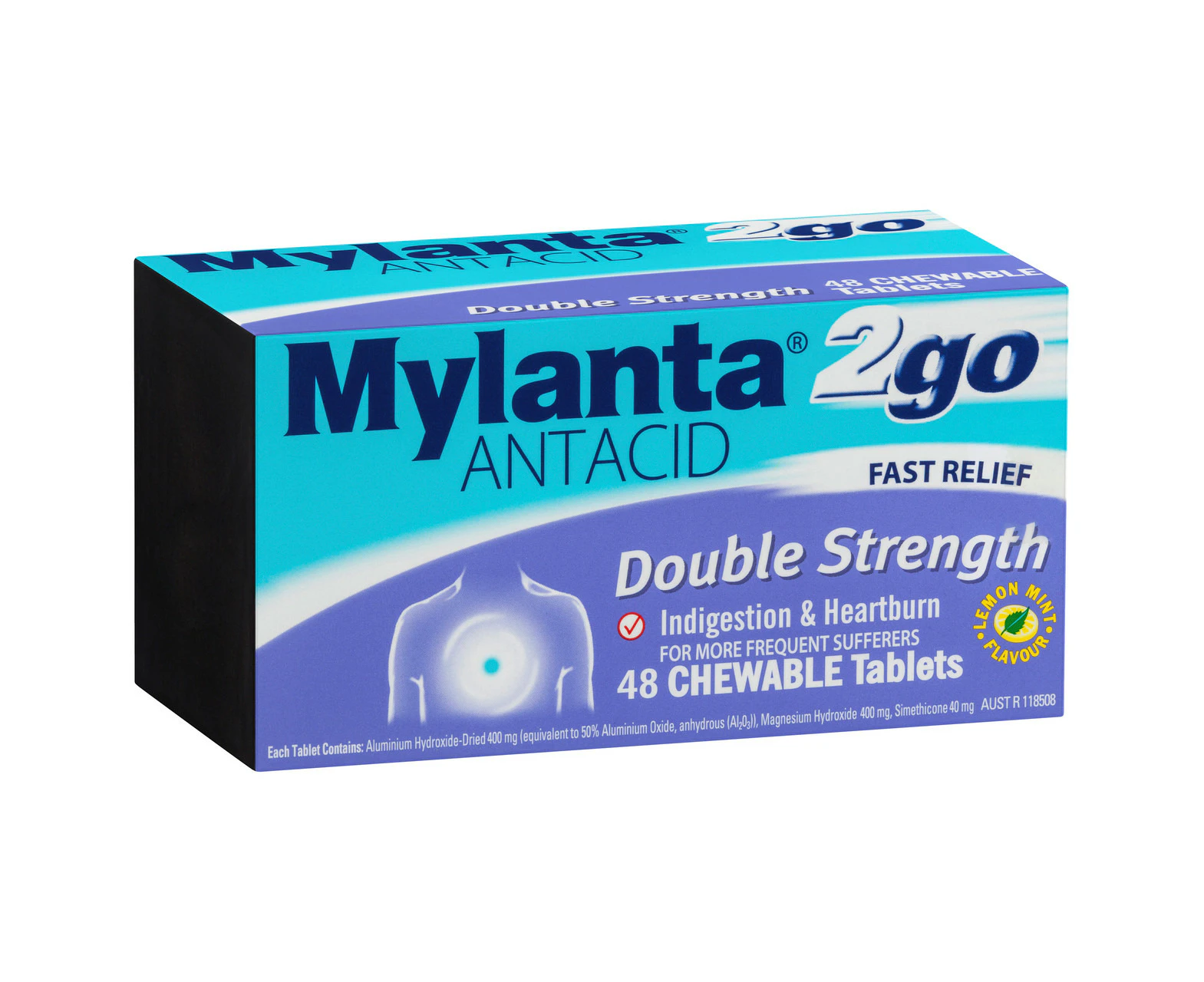 Mylanta 2Go Antacid Double Strength Chewable Tablets Lemon Mint 48 Pack