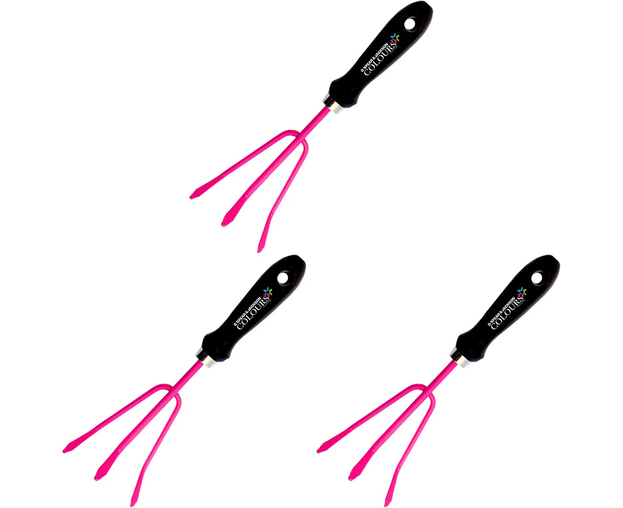 3PK Spear & Jackson Colours Hand Cultivator/Tilling Aerating Tool Pink/Black