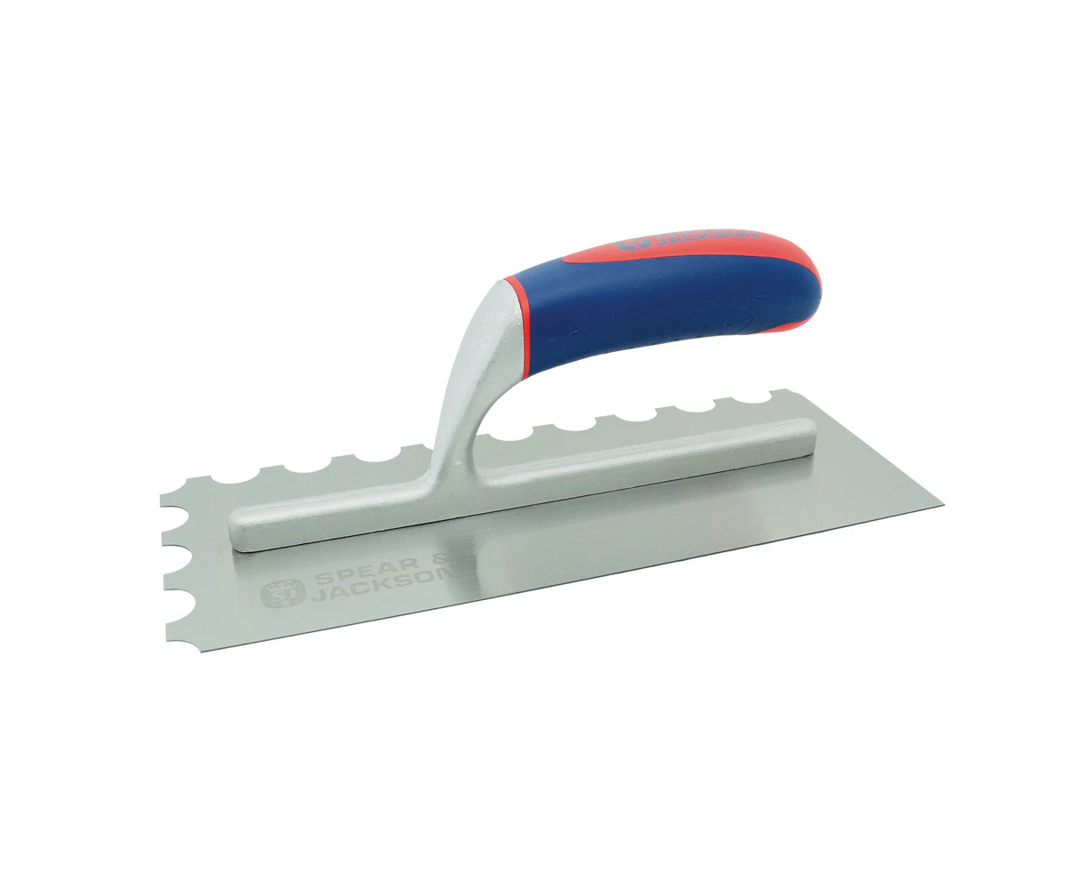 Spear & Jackson 1/2 Round Notched Trowel C/Steel Soft Grip Masonry Tool 280mm