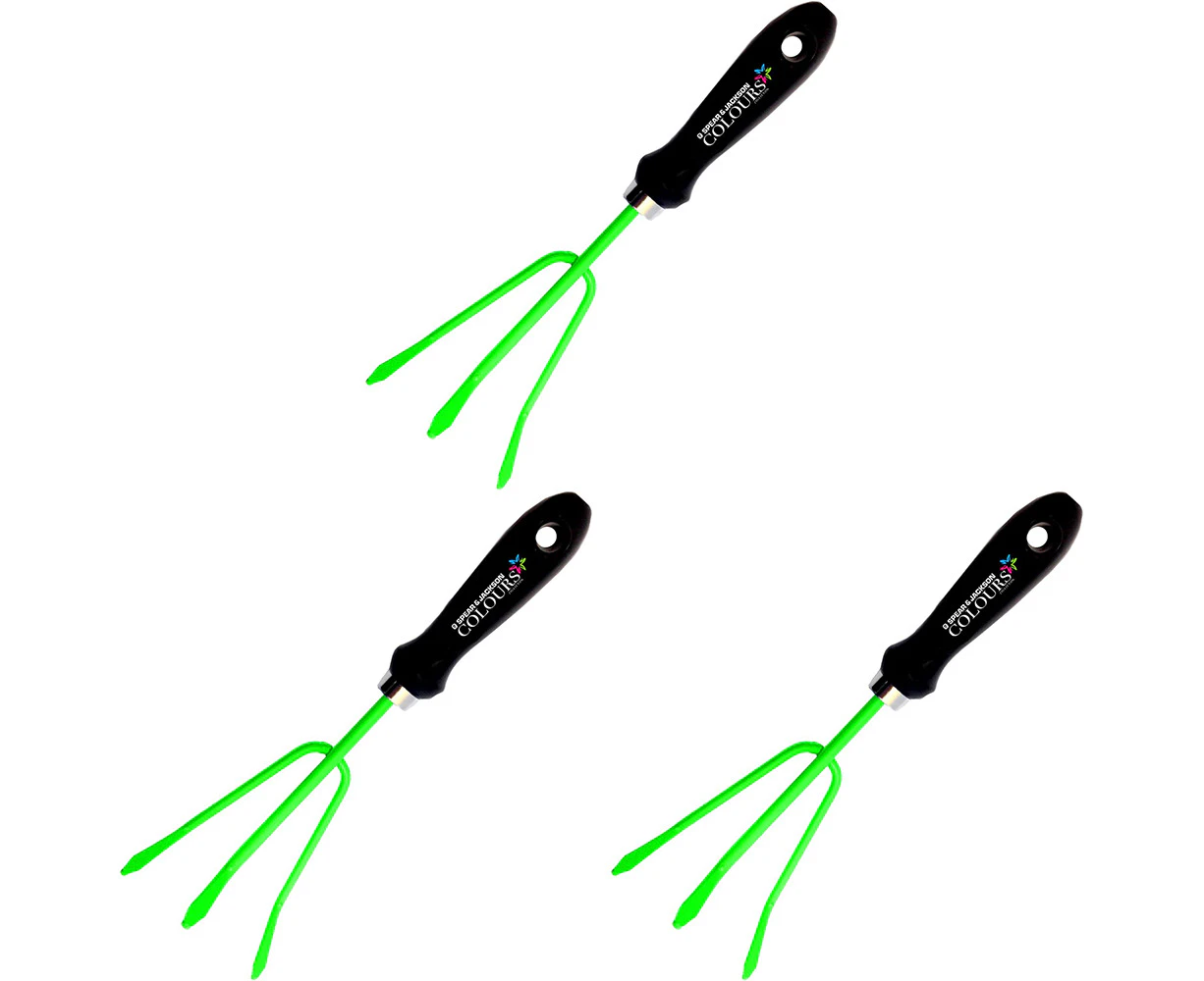 3PK Spear & Jackson Colours Hand Cultivator/Tilling Aerating Tool Green/Black