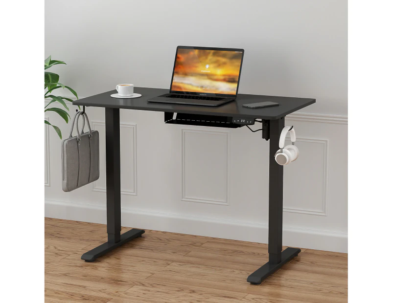 Advwin Electric Standing Desk Height Adjustable Ergonomic Sit Stand Desks 100 x 55 cm Whole Piece Desktop Black Frame+ Black Desktop