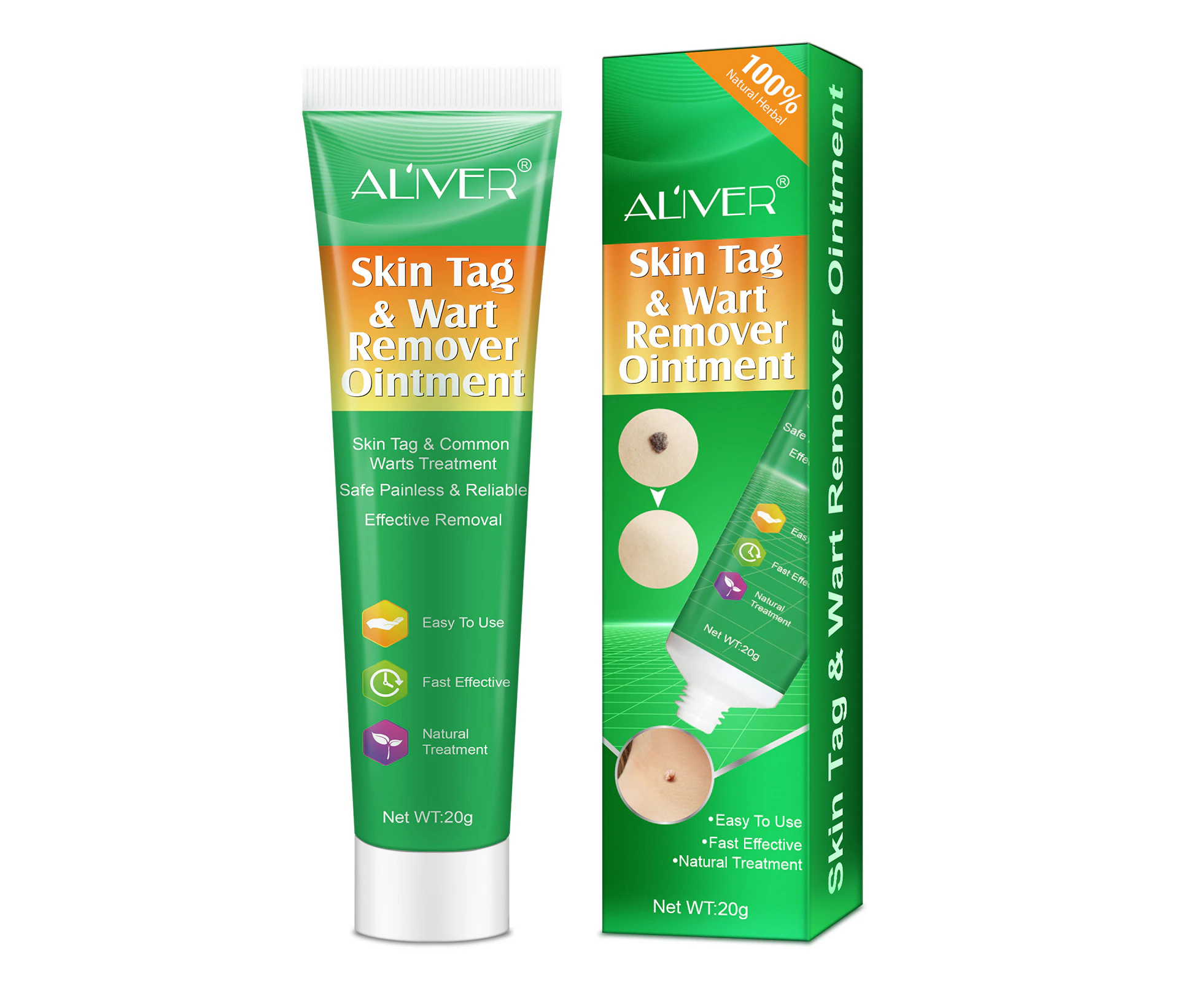 Aliver Wart & Skin Tag Remover Ointment Safe Fast & Effective Body Cream Spot Mole Acne Pimple Treatment Natural Herbal Gentle 20g