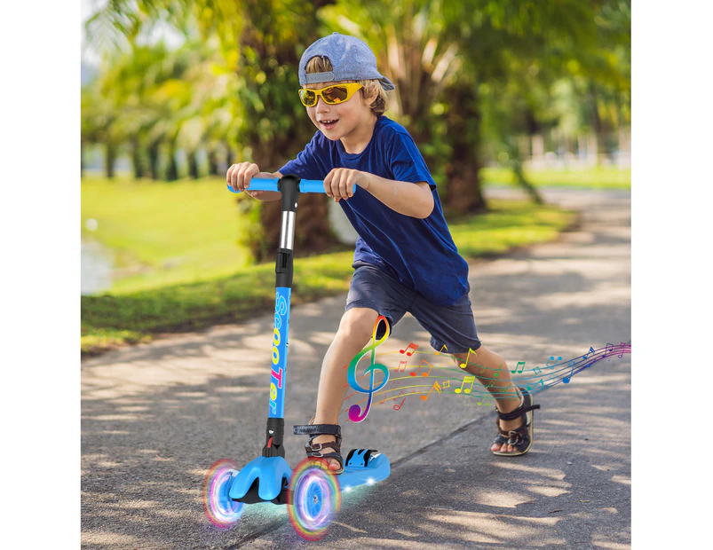 Advwin Kids Scooter Folding Kick Scooter with Music for Ages 3-12 Blue