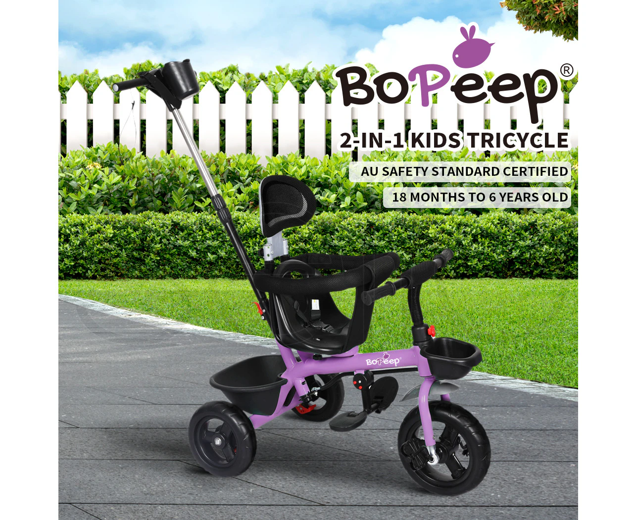 Bopeep Kids Tricycle Trike Ride On Toy Toddler Balance Bike Pram Stroller Purple