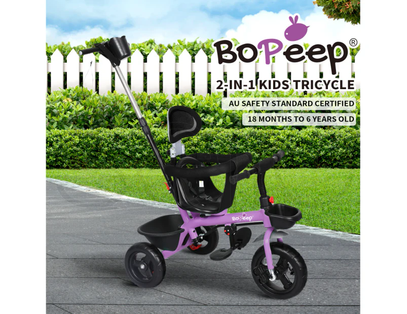 Bopeep Kids Tricycle Trike Ride On Toy Toddler Balance Bike Pram Stroller Purple