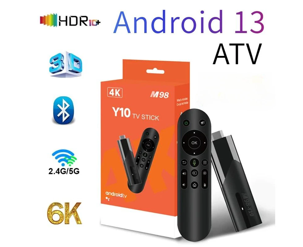 TV98 Y10 Smart TV Stick Dual WiFi HD 6K Android 13 TV Iptv