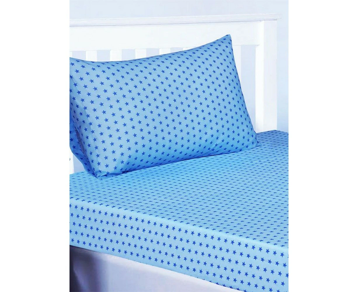 Bedding & Beyond Trucks And Transport Stars Fitted Sheet Set (Blue/Navy) - AG914