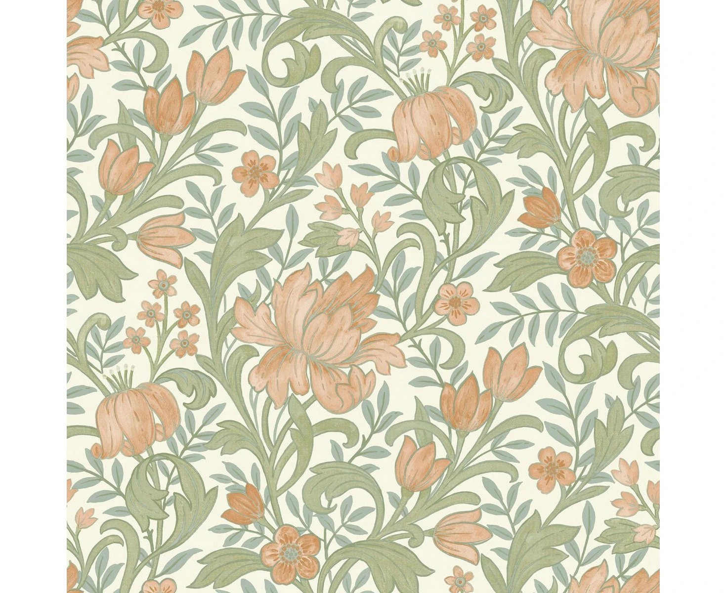 World of Wallpaper Marian Floral Wallpaper (Rust/Green/Cream) - AG3624