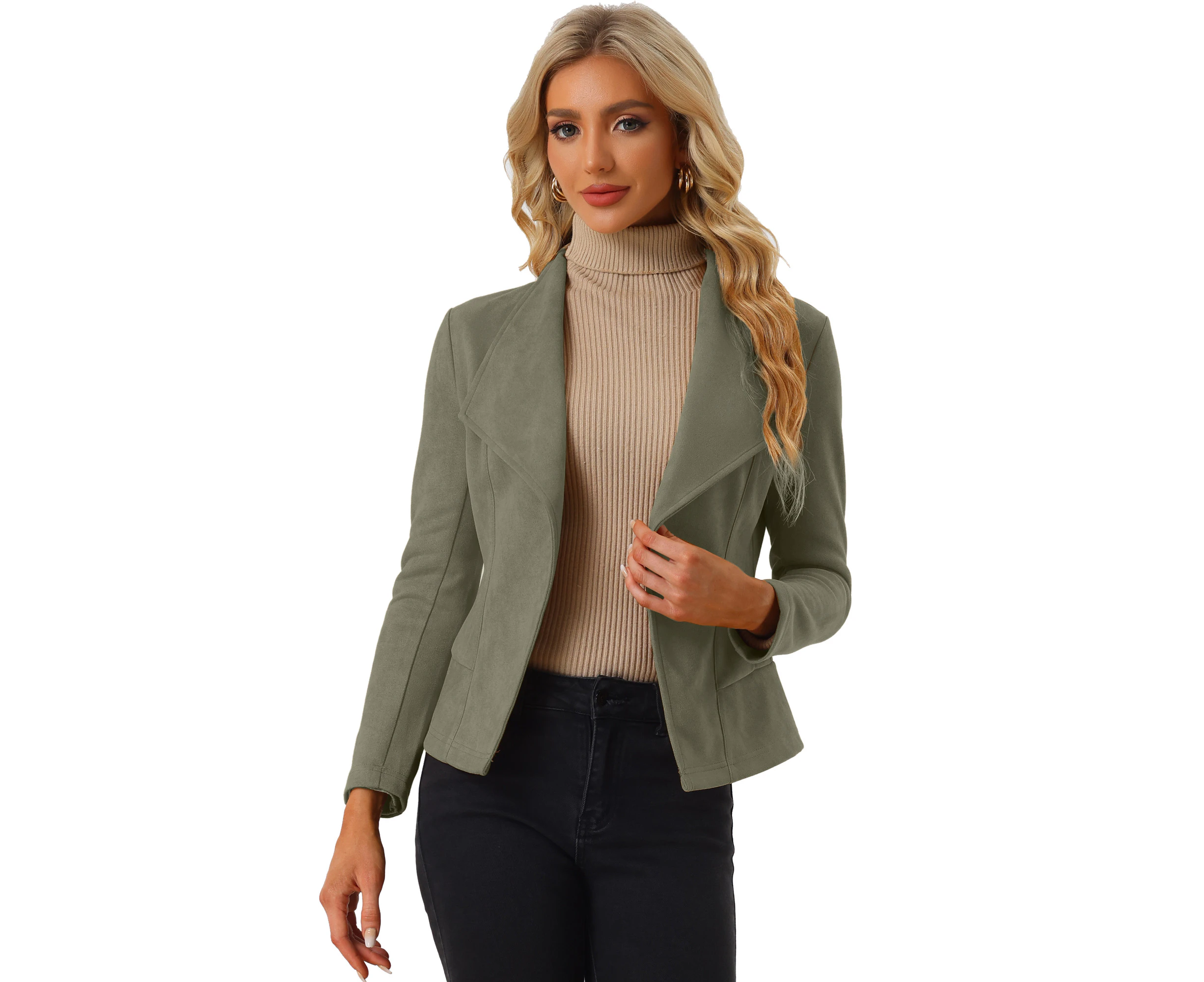 Allegra K Faux Suede Open Front Lapel Draped Cardigan