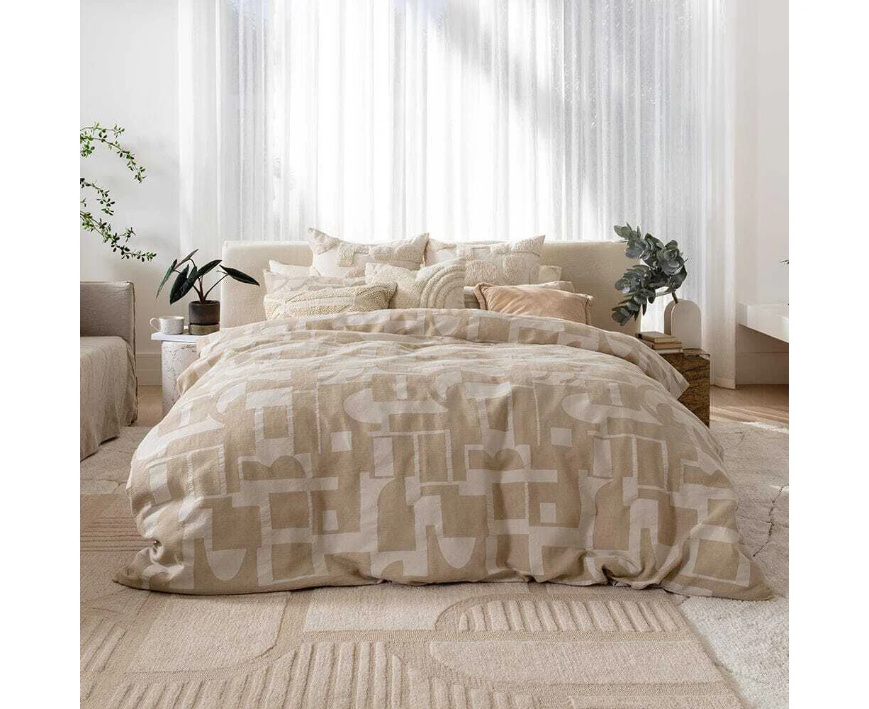 Kas Australia Umbria Queen Bed Quilt Cover Set w/ 2x Pillowcases Natural