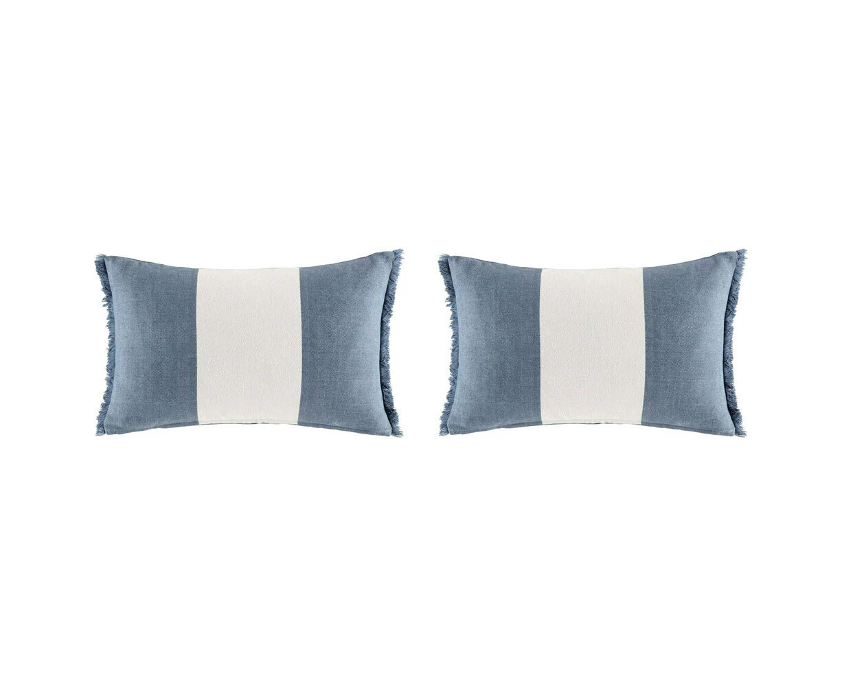 2x Kas Australia Ashton Filled Cushion/Pillow Rectangle Home Decor 35x55cm Denim