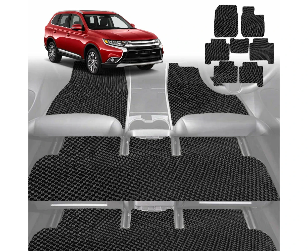 6D Diamond Car Floor Mats for Mitsubishi Outlander 2012-2018-Ultimate Set-Black-Outback GT