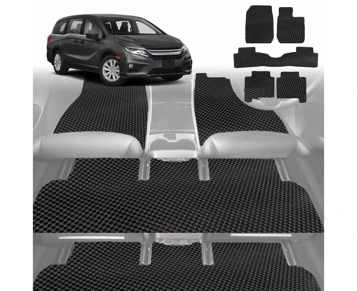 6D Diamond Car Floor Mats for Honda Odyssey 2014-2020 Standard 8 Seater-Ultimate Set-Black-Outback GT