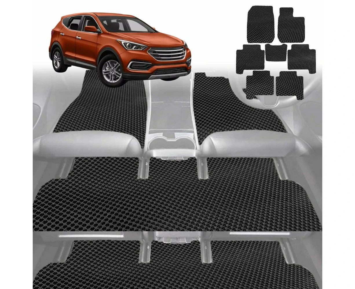 6D Diamond Car Floor Mats for Hyundai Santa Fe 2012-2018-Ultimate Set-Black-Outback GT