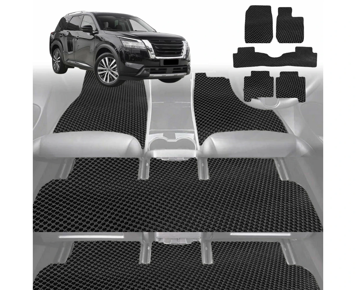 6D Diamond Car Floor Mats for Nissan Pathfinder 8 seater (R53)2022-Current-Ultimate Set-Black-Outback GT