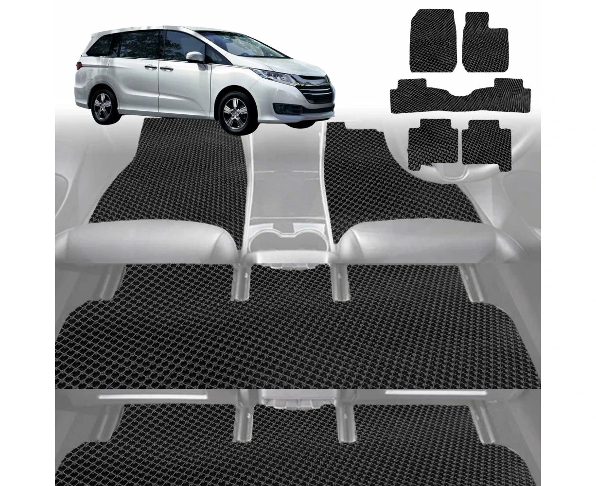 6D Diamond Car Floor Mats for Honda Odyssey 2014-2020 7 Seater ViL-Ultimate Set-Black-Outback GT