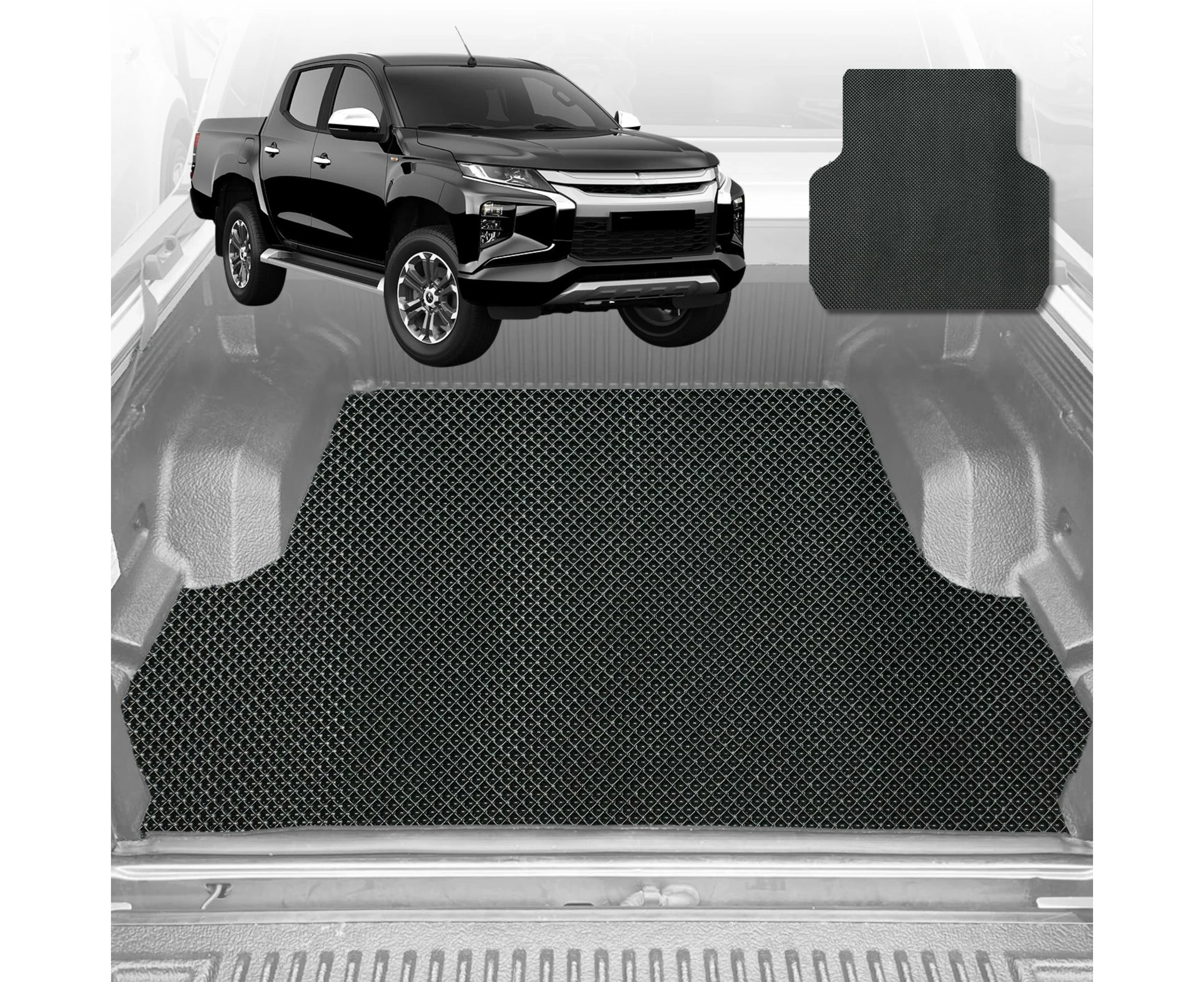 6D Diamond Ute Tub Mat for Mitsubishi Triton Club Cab (MQ MR) 2015-2023 (with spray on liner or no liner)-Black-Outback GT