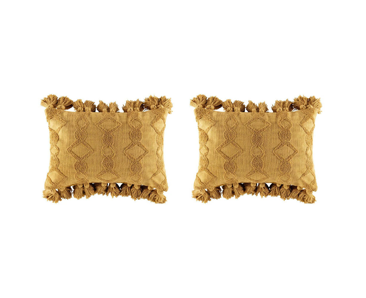 2x Kas Australia Skye Filled Cushion w/ Tassle Decor Rectangular 40x60cm Mustard