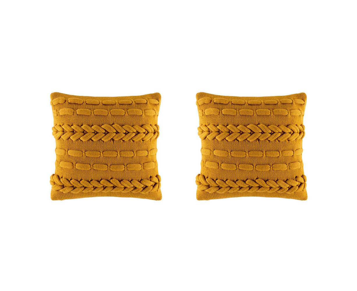 2x Kas Australia Weaver Filled Cushion/Throw Pillow Decor Square 50x50cm Mustard