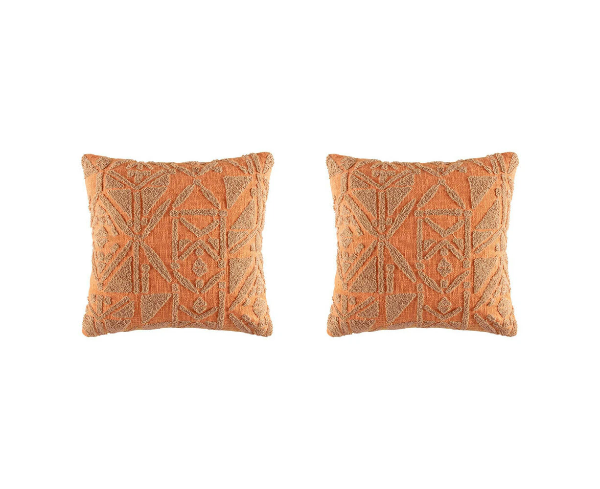 2x Kas Australia Samari Filled Cushion/Pillow Home Decor Square 50x50cm Orange