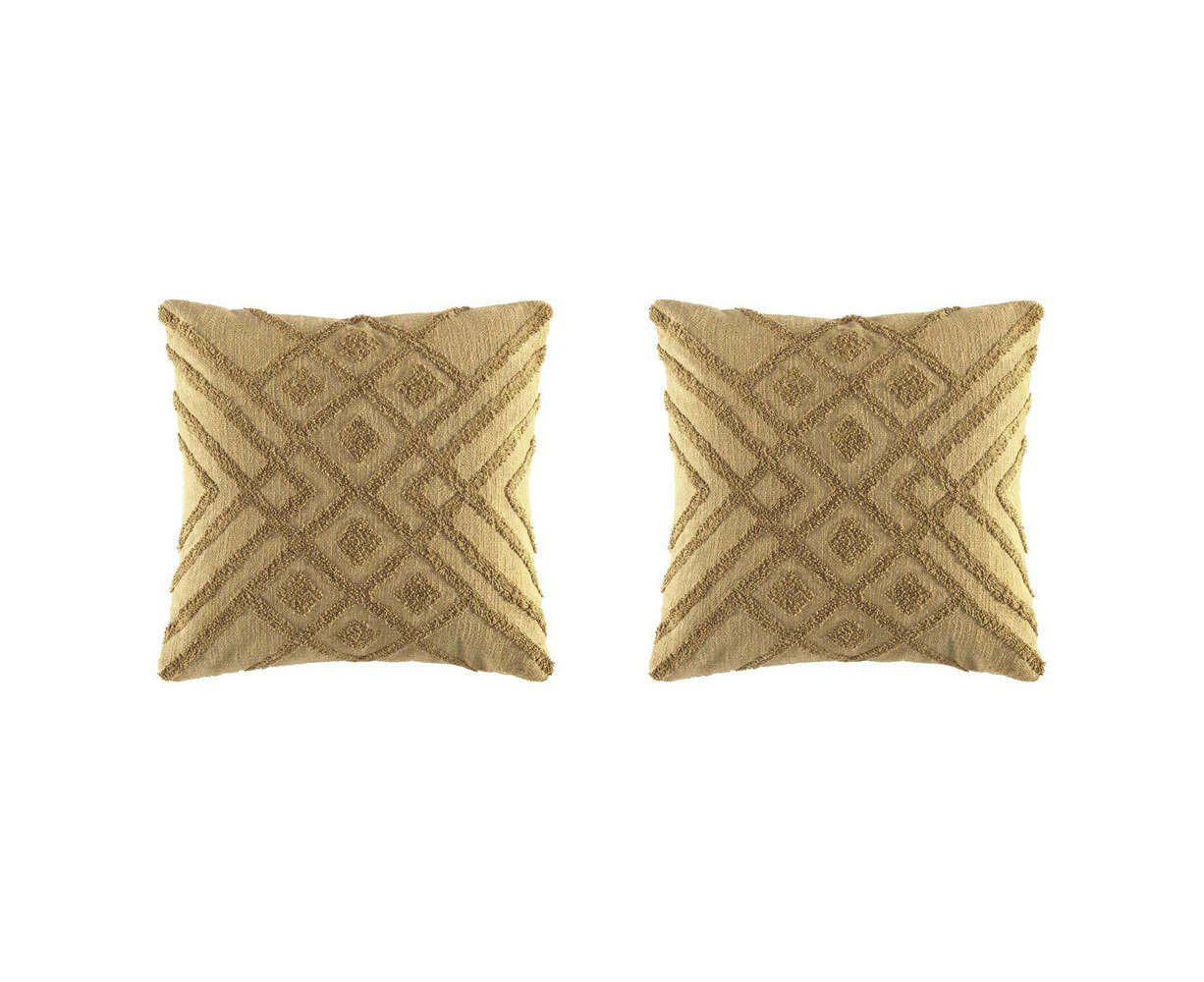 2x Kas Australia Navari Filled Cushion/Throw Pillow Decor Square 50x50cm Wheat