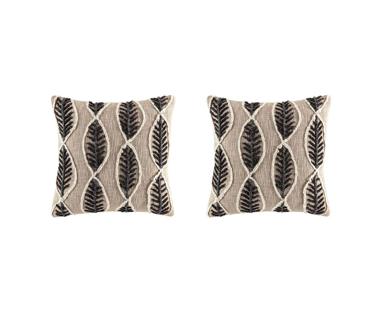 2x Kas Australia Fola Filled Cushion/Pillow Home Decor Square 50x50cm Charcoal