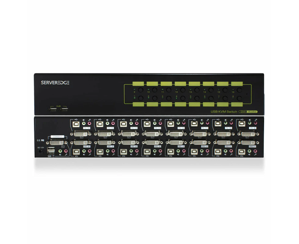 Serveredge 16-Port DVI USB KVM Combo Switch with Audio Mic & USB Hub 2.0