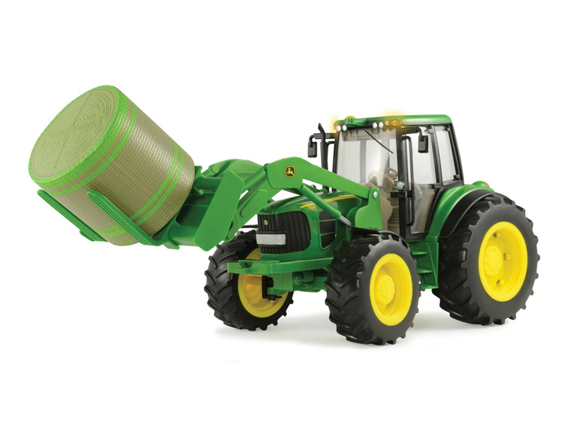 John Deere 1:16 Big Farm 7330 Tractor w/ Bale Mover & Round Bale Toy