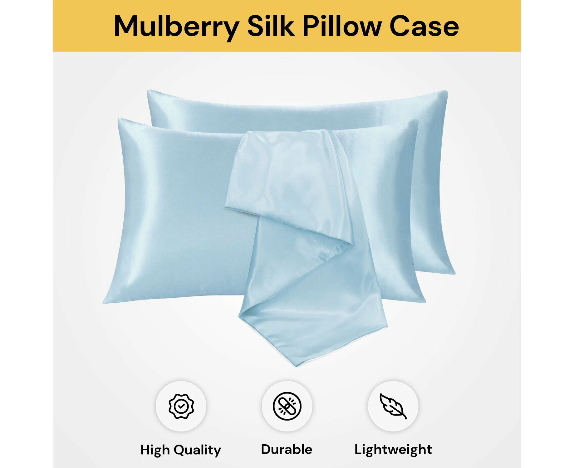 2PCs Mulberry Silk Pillow Cases - Light Blue