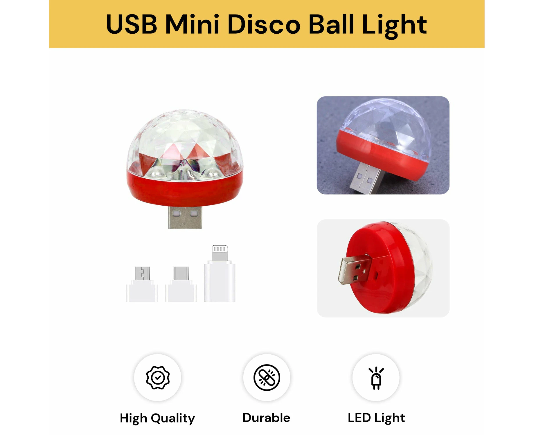 USB Mini Disco Ball LED Light - Red