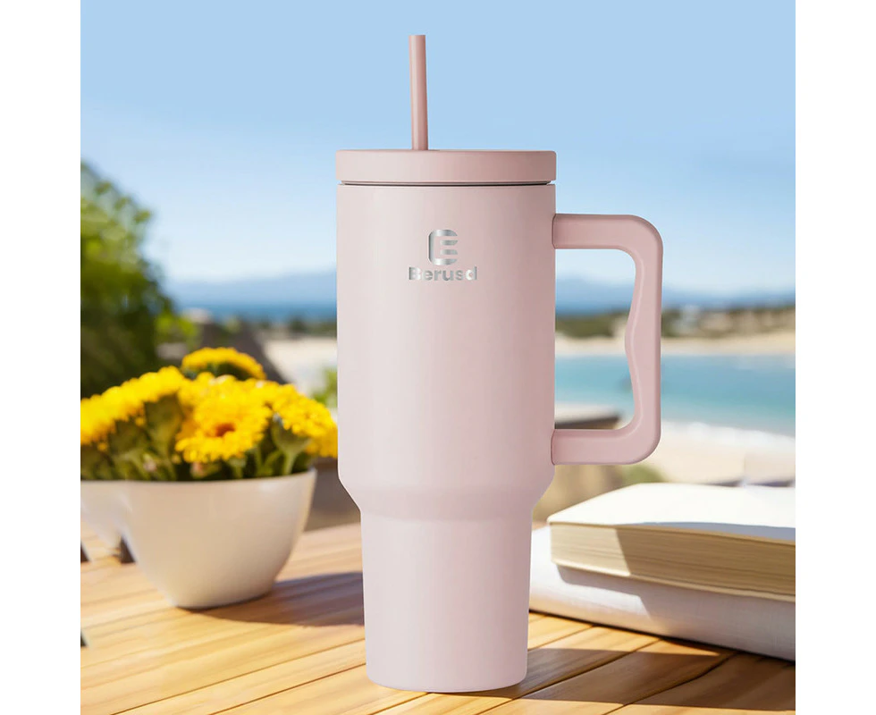 1.2L Insulated Tumbler with Handle and Straw,Insulated Stainless Steel Cup,Reusable Water Bottle, Travel Mug for Women Men, Cupholder Friendly