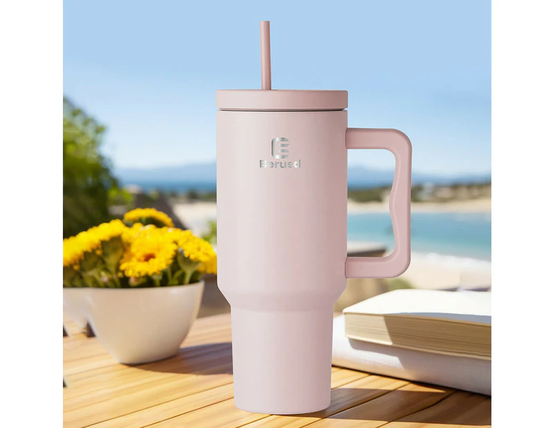 1.2L Insulated Tumbler with Handle and Straw,Insulated Stainless Steel Cup,Reusable Water Bottle, Travel Mug for Women Men, Cupholder Friendly