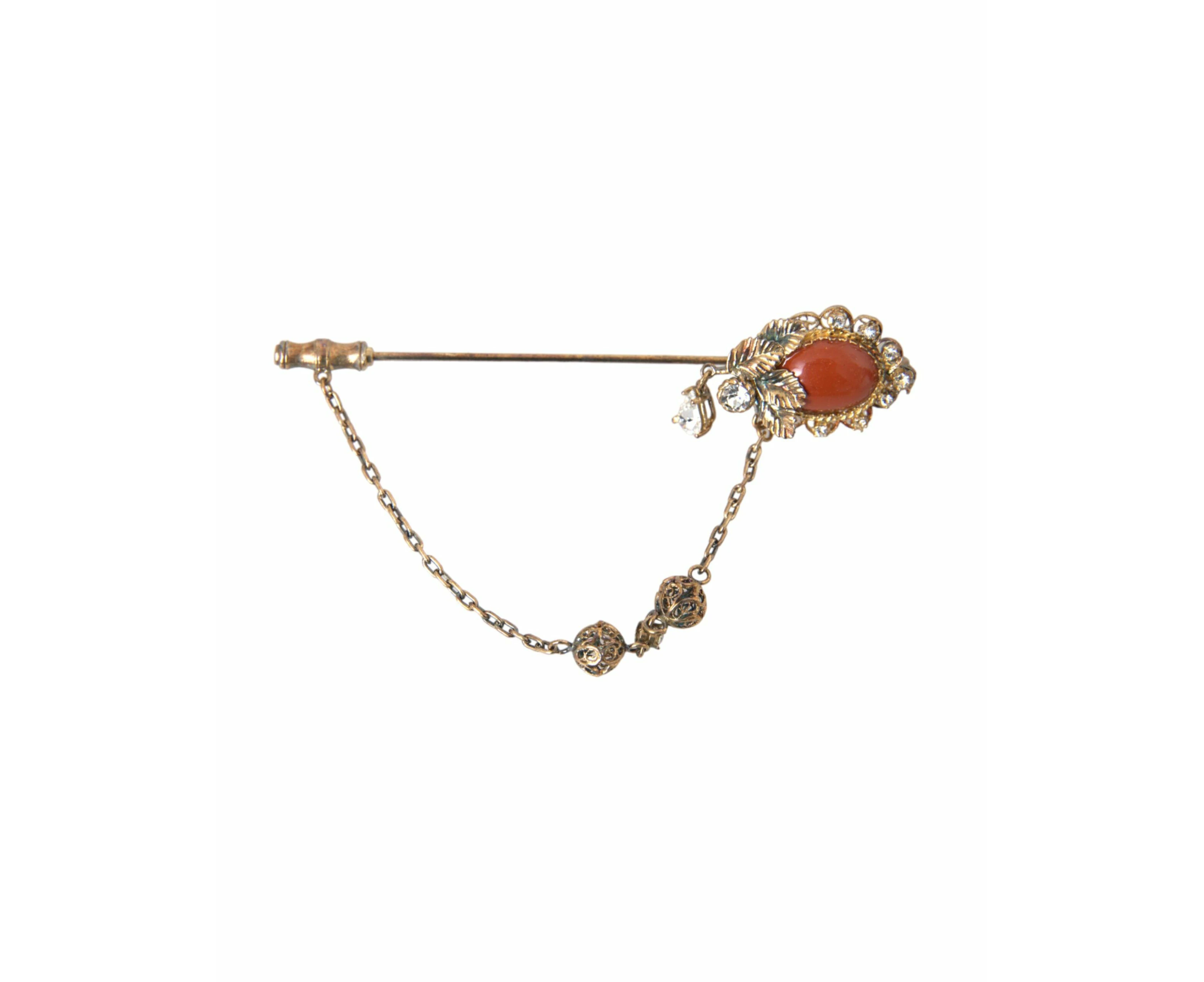 Dolce & Gabbana Gold Brass Crystal Chain 925 Sterling Silver Pin Brooch