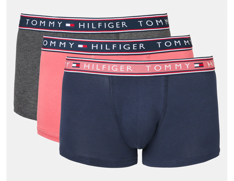 Tommy Hilfiger Men's Cotton Stretch Trunks 3-Pack - English Rose/Navy/Dark Grey Heather