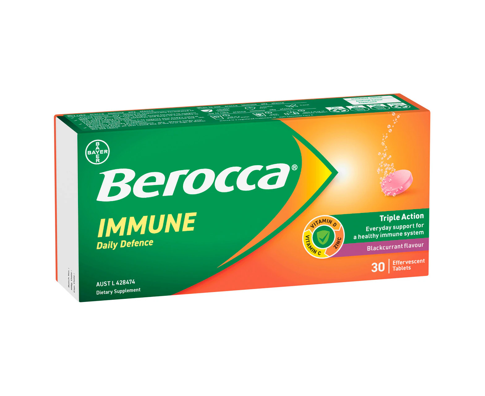 Berocca Immune Daily Defence Berry Flavoured Effervescent Tablets 30 Pack