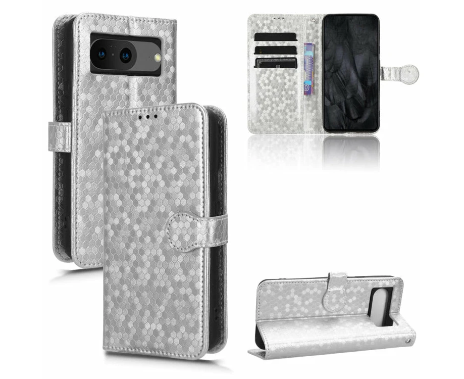 For Google Pixel 8 Honeycomb Dot Texture Leather Phone Case - Silver