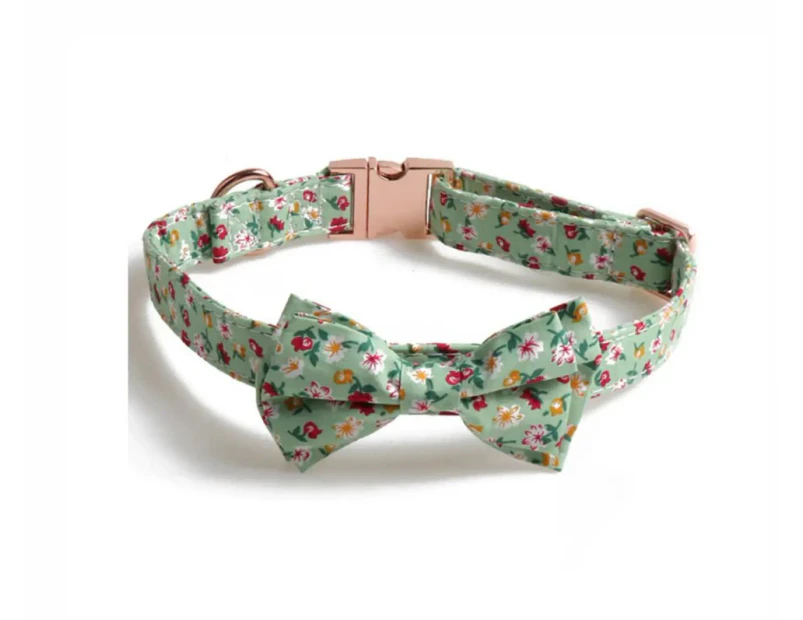 Dog Collar Bow Tie Set Detachable Puppy Harnesses Neck Strap-Green