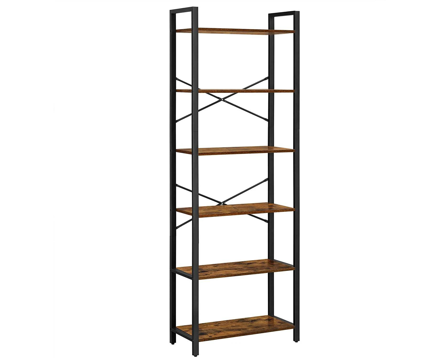 6-Tier Storage Rack with Industrial Style Steel Frame  Rustic Brown and Black, 186 cm High