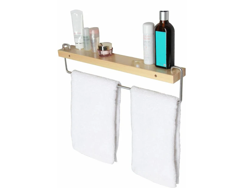 Wall Mount Solid Wood Shelf with Towel Rack Bar Holder Bathroom Organizer Hanger