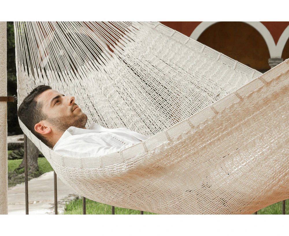 Mayan Legacy Queen Size Outdoor Cotton Mexican Hammock in Marble Colour