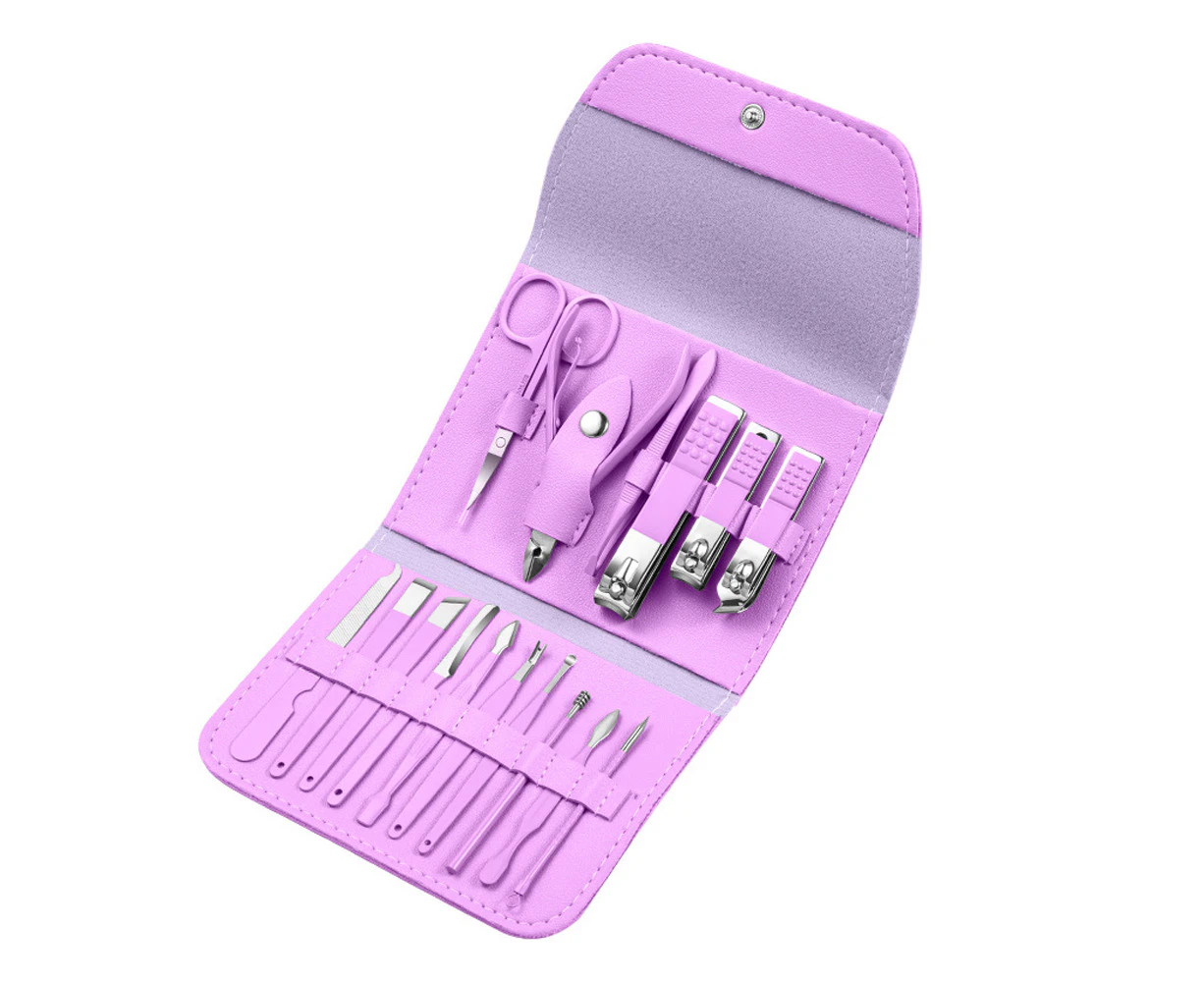 Manicure Set, Pedicure Set Nail Clipper Set Professional Men's Grooming Set Stainless Steel Portable Travel Manicure Set-Purple