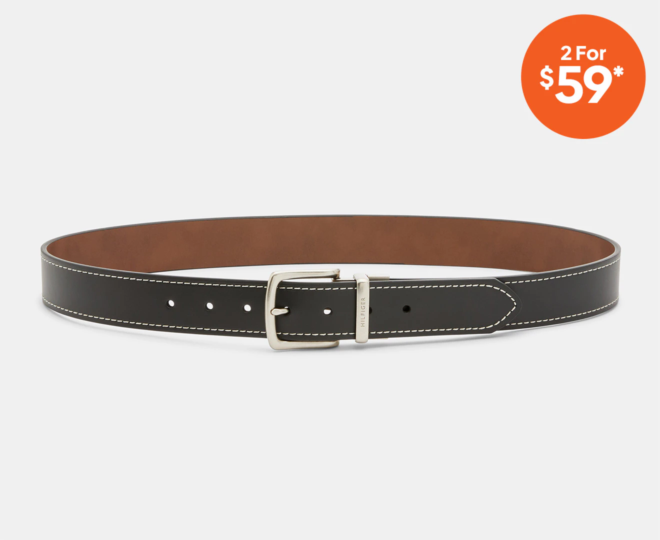 Tommy Hilfiger Men's Reversible Contrast Stitching Leather Belt - Black/Brown