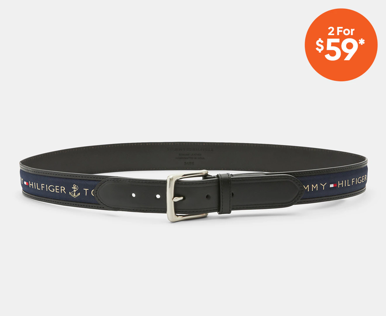 Tommy Hilfiger Men's Ribbon Inlay Leather Belt - Black