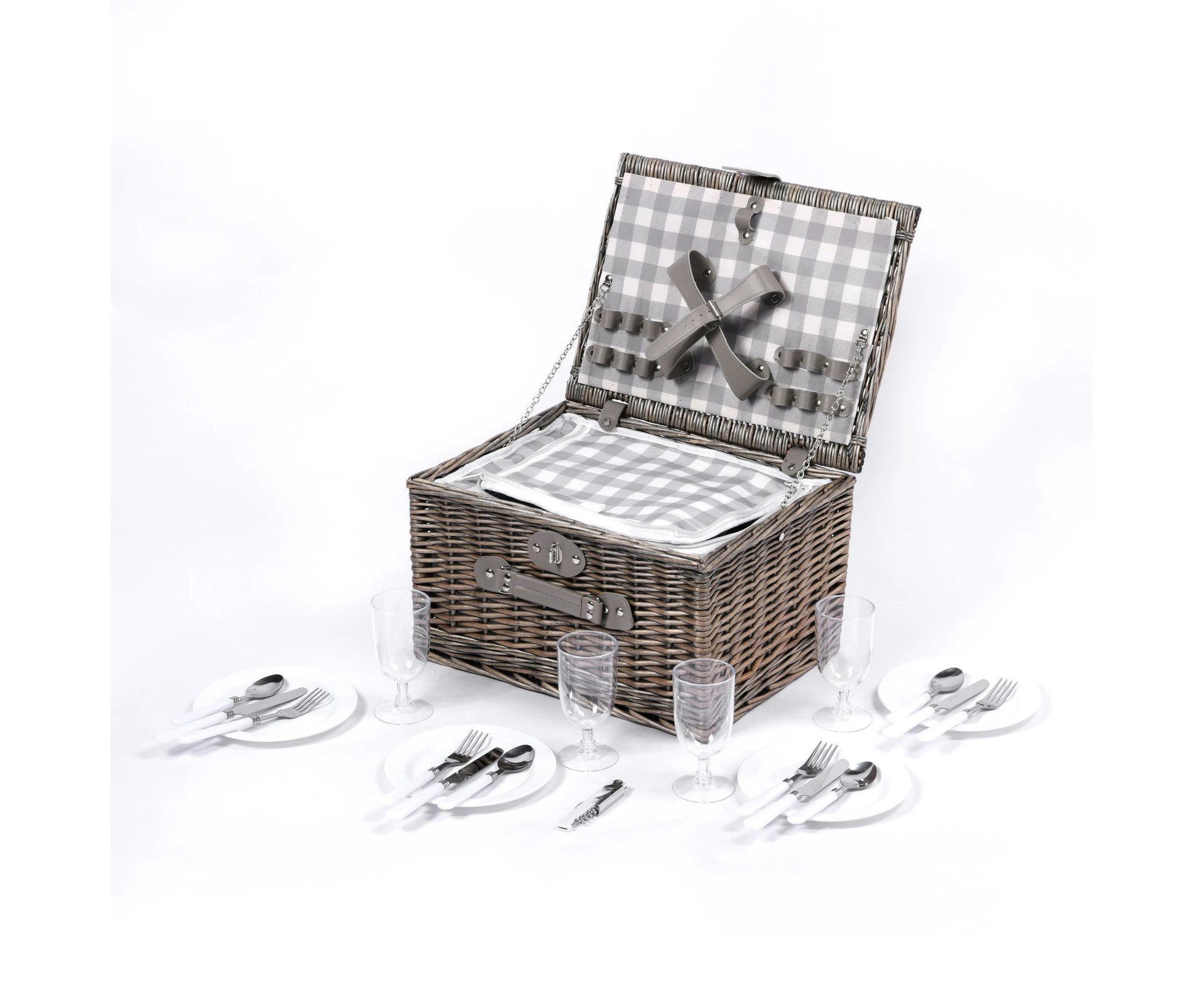 Vibes Hunter 4 Person Ash White Willow Picnic Basket Set