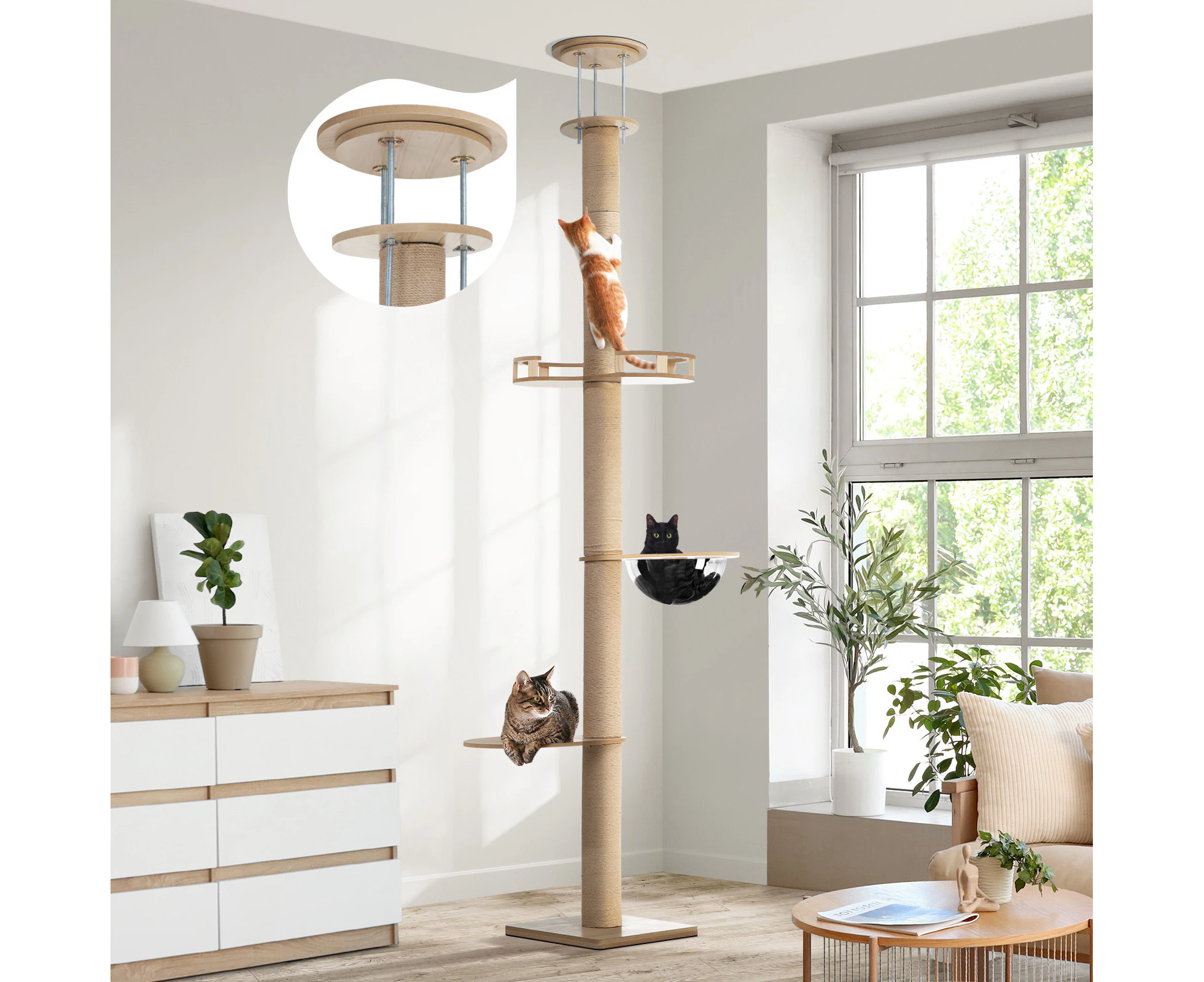 Alopet Cat Tree Wood Tower Scratching 10cm Thick Post Scratcher Floor to Ceiling 240-270cm